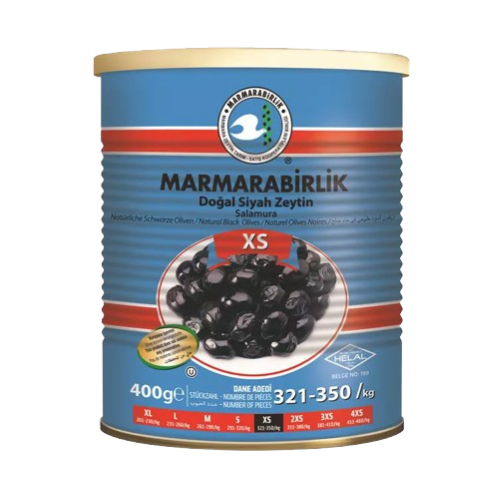 MARMARABIRLIK BLACK SALAMURA OLIVE XS 400GR MARMARABIRLIK BLACK SALAMURA OLIVES XS 400GR - Image 1