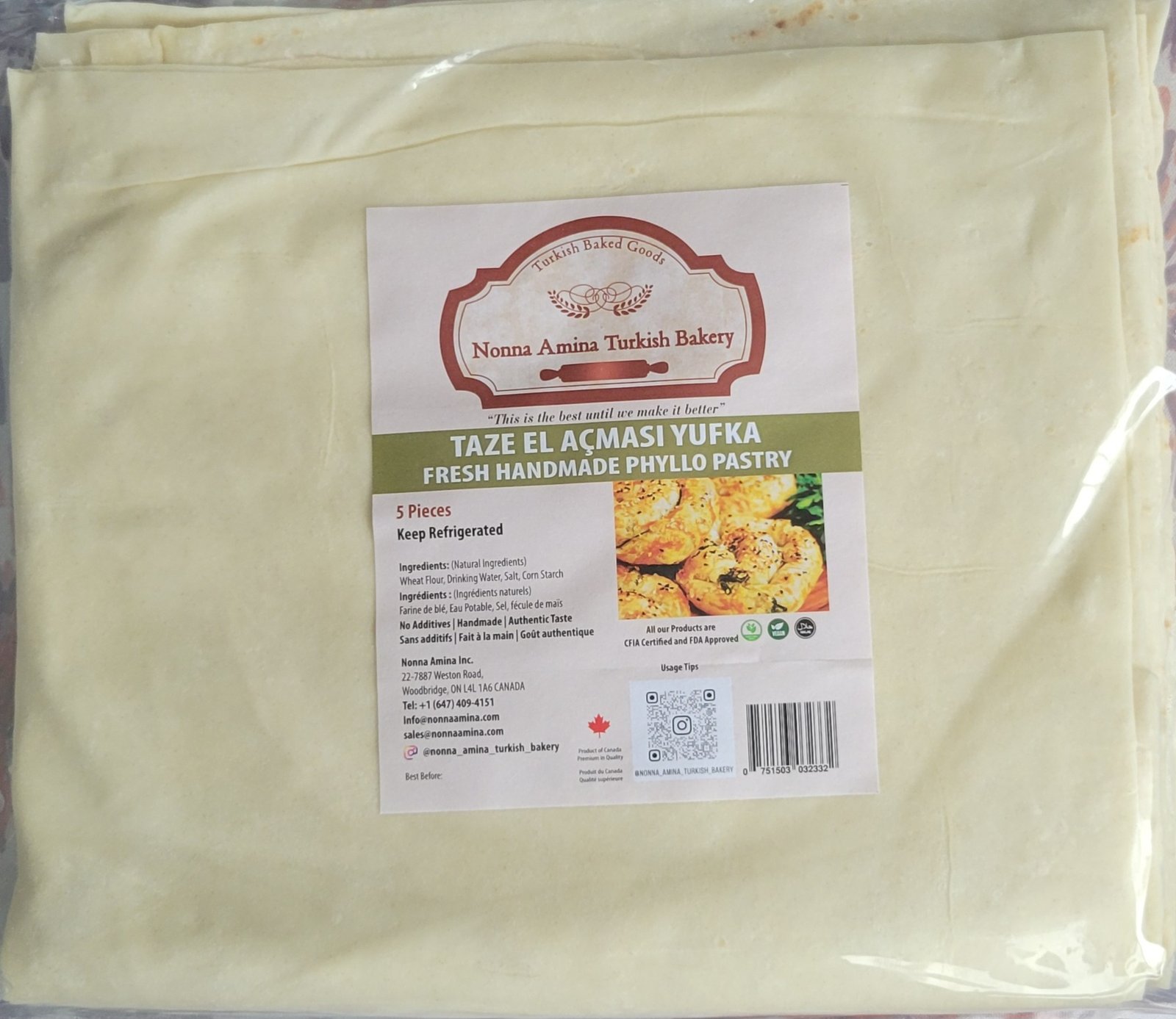 TAZE YUFKA NONNA AMINA FRESH PHYLLO PASTRY 5 PIECES - Image 1